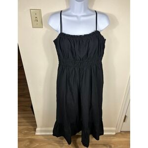 Dizzy Lizzy Milkmaid Midi Dress XL Black Smocked‎ Poplin Ruffle Hem Cottagecore
